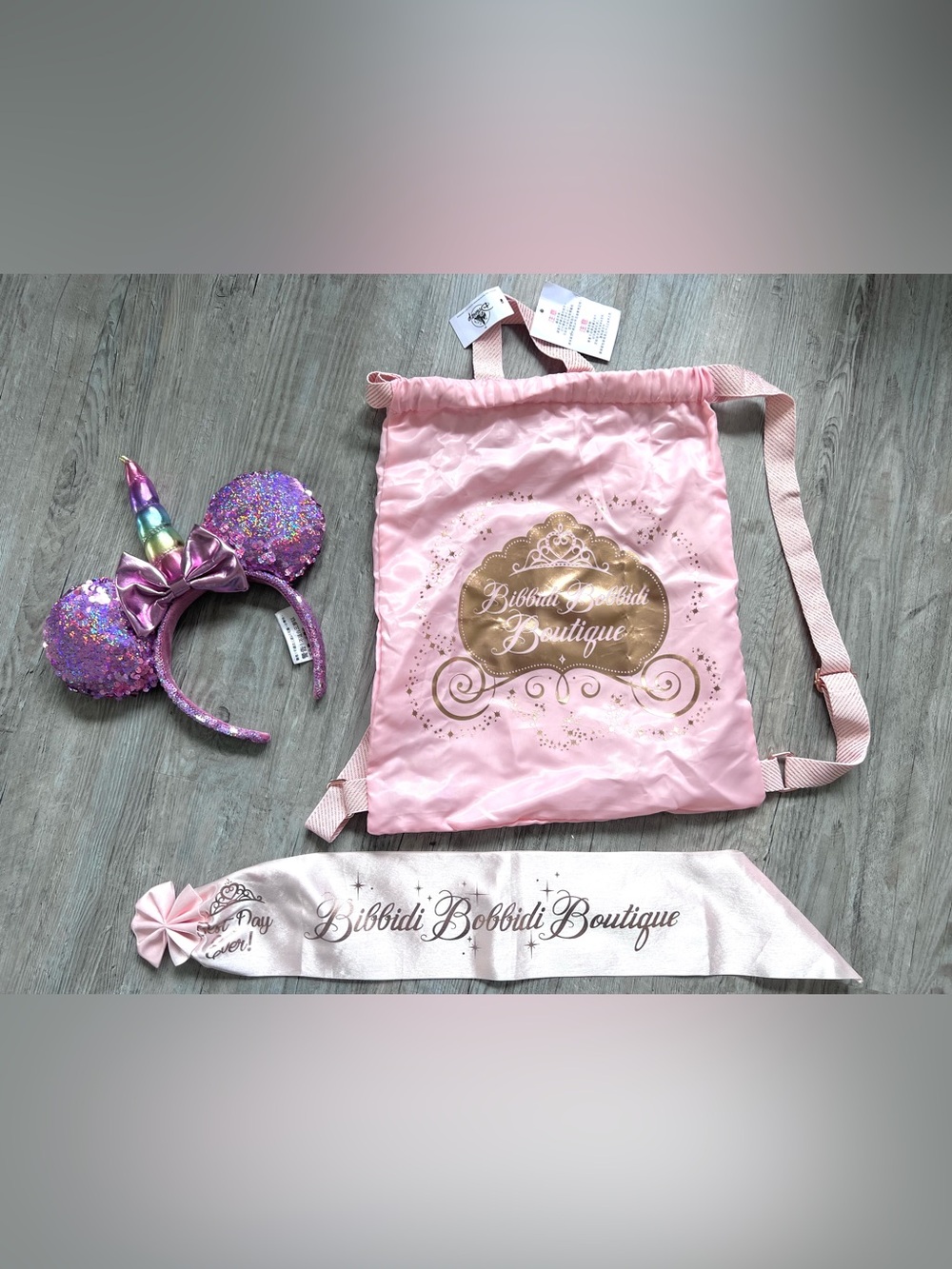 Disney Bibbidi Bobbidi Boutique Bag, Sash and Mickey Ears Bubdle